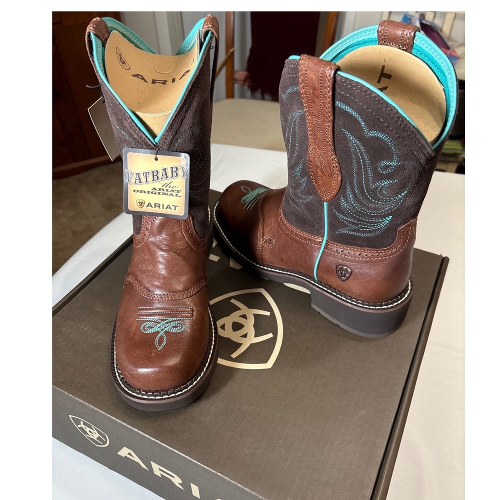 Ariat Fatbaby Original Western Boots Brown Turquoise Leather Suede 10000832 9.5B